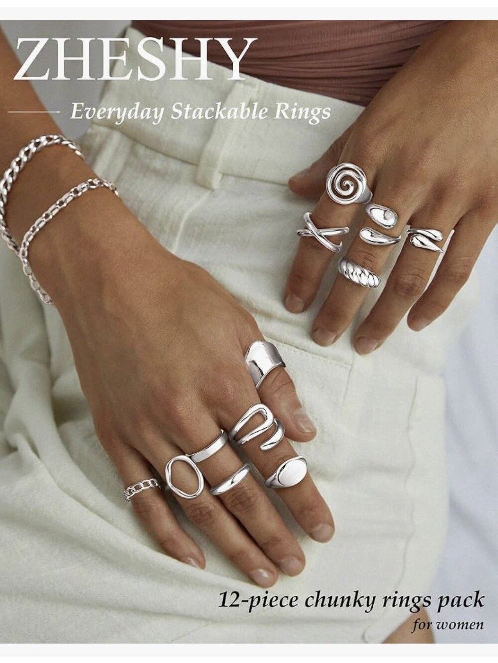 Silver Plated Stackable Rings Set - Picture 3 of 7